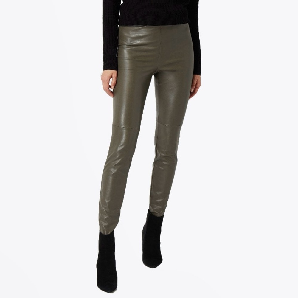CAMBIO Randa Faux-Leather Taupe Grey Pull-On Skinny Ponte Pants Size 34 US 4
